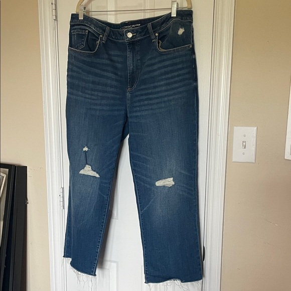 Chico's Denim - Chicos high rise straight leg crop jeans, size 16r, raw hem and some distressing